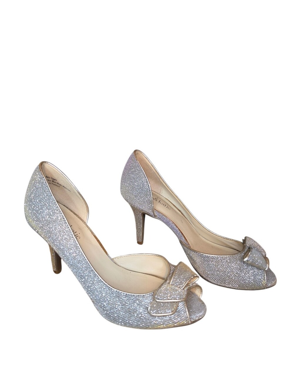 Kelly & Katie Metallic Silver Glitter Bow Peep Toe D'Orsay Heels Pumps Size 7